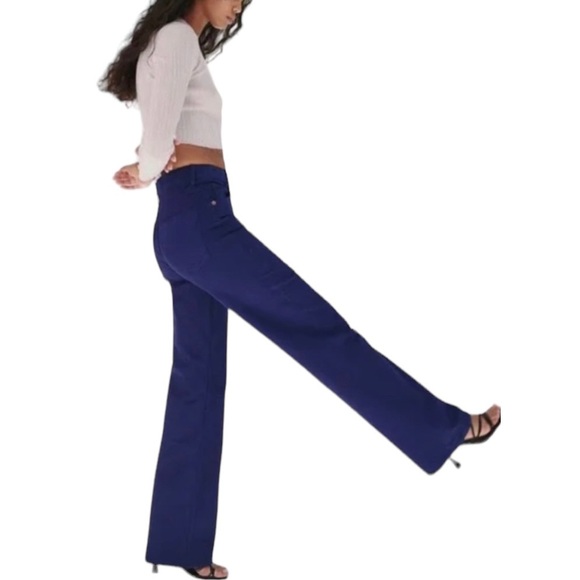 Zara Indigo Blue High Waisted Wide Leg Jeans 8 - Picture 2 of 6